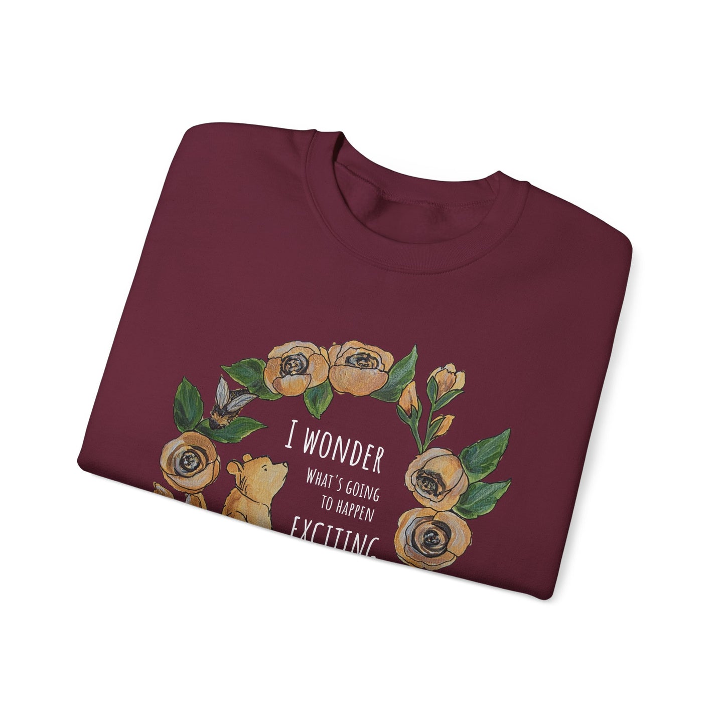 Winnie the Pooh Floral Wreath I Wonder What Exciting Things Today Sweatshirt