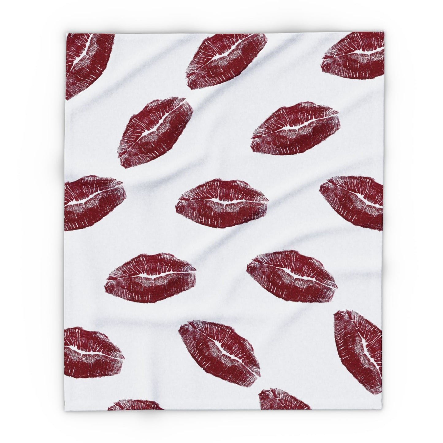 Red Lipstick Kiss Pattern Arctic Fleece Blanket | Lip Print Throw