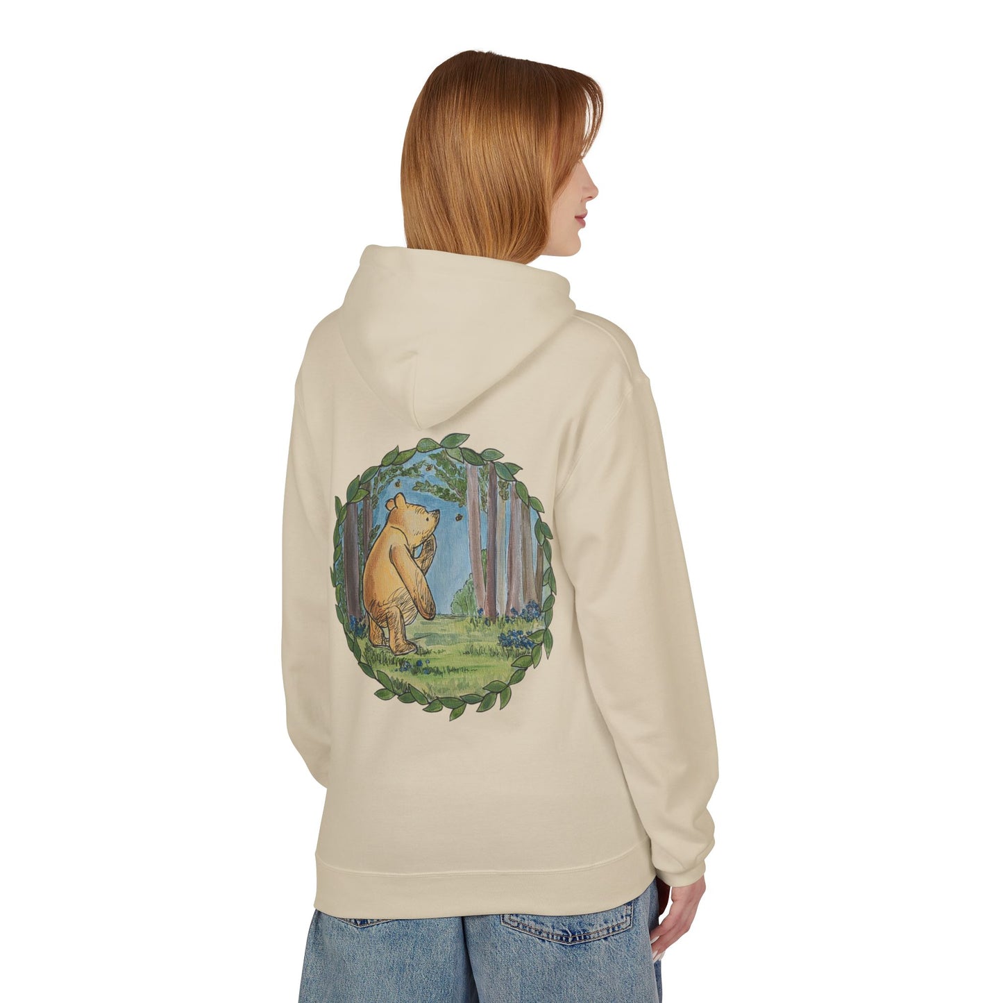 Winnie the Pooh Hoodie | Classic Storybook Illustration, Forest Backprint