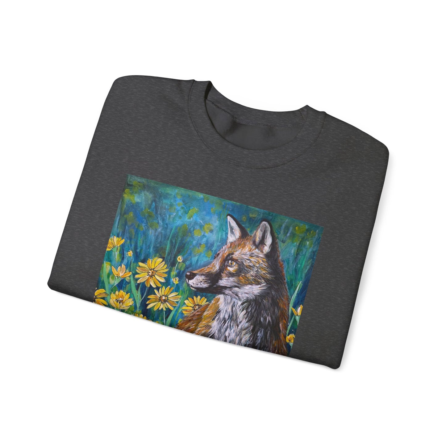 Floral Fox Painterly Crewneck Sweatshirt | Floral Field Illustration