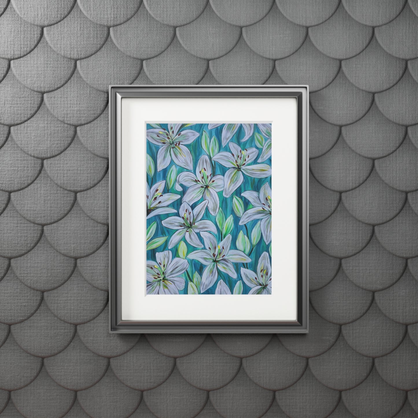 White Lily Floral Artwork Fine Art Print | Passepartout Paper Frame