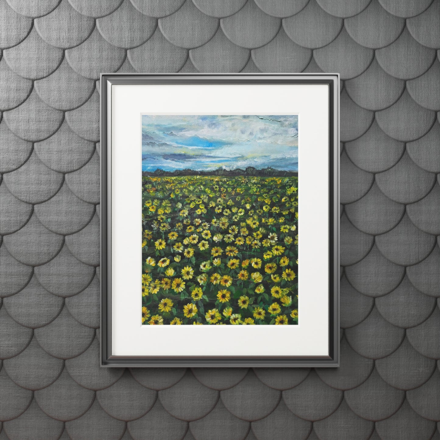Sunflower Field Painting Fine Art Print | Passepartout Paper Frame