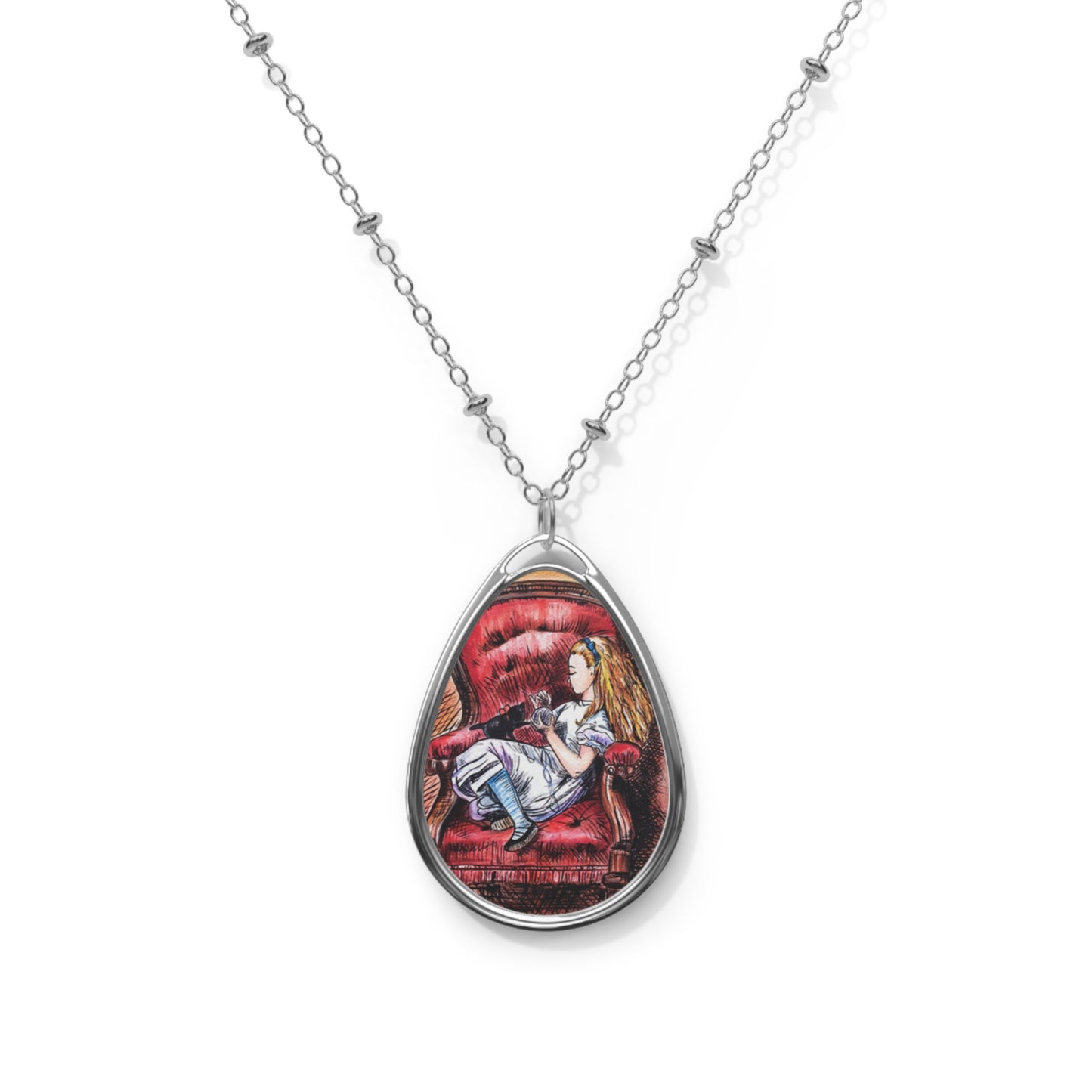 Alice in Wonderland Oval Necklace | Teardrop Portrait Pendant