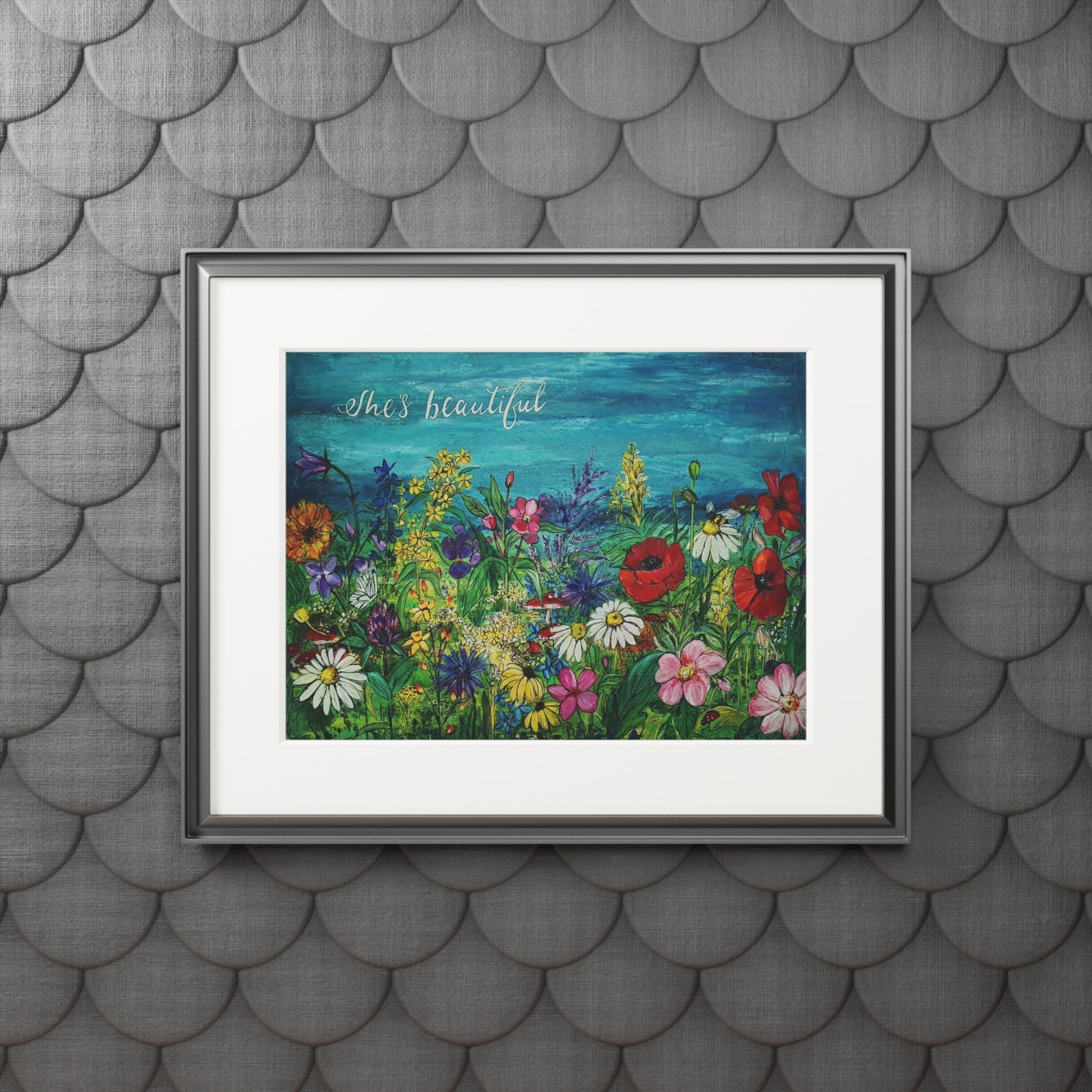 Wildflower Meadow Painting 'She's Beautiful' Fine Art Print | Passepartout Mat
