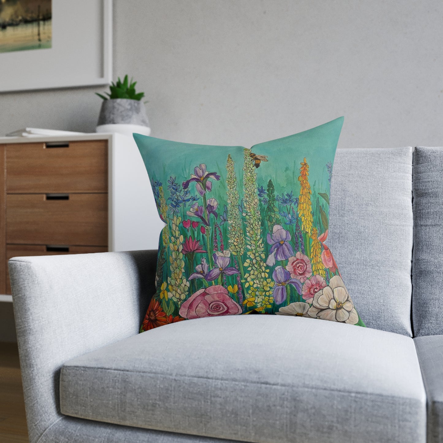 Wildflower Garden Square Pillow | Floral Meadow Decorative Cushion