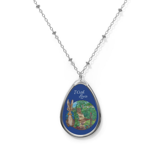 Peter Rabbit - With Love Oval Necklace | Rabbit Illustration Teardrop Pendant