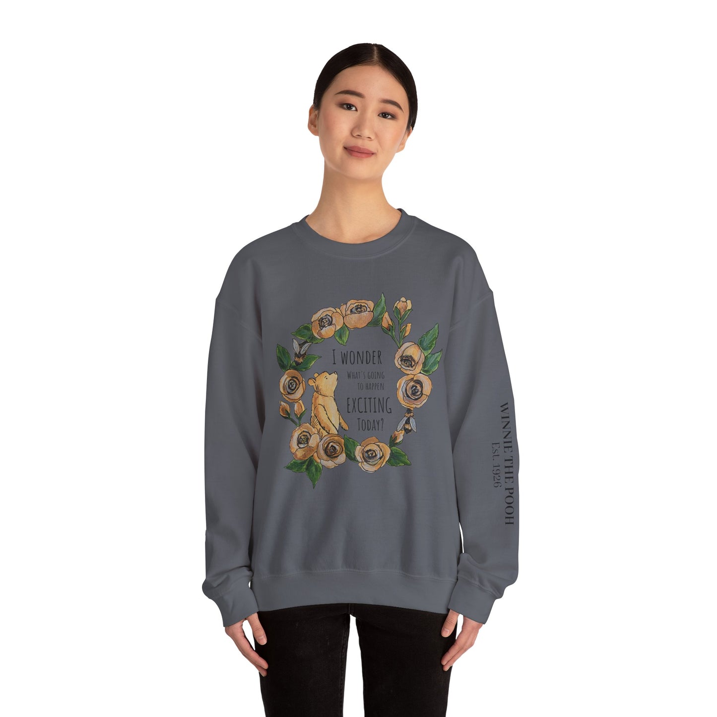 Winnie the Pooh Floral Wreath I Wonder What Exciting Things Today Sweatshirt