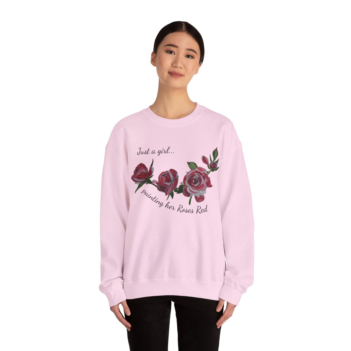 Just a Girl Painting Her Roses Red sweatshirt | Floral Rose Crewneck - Alice in Wonderland
