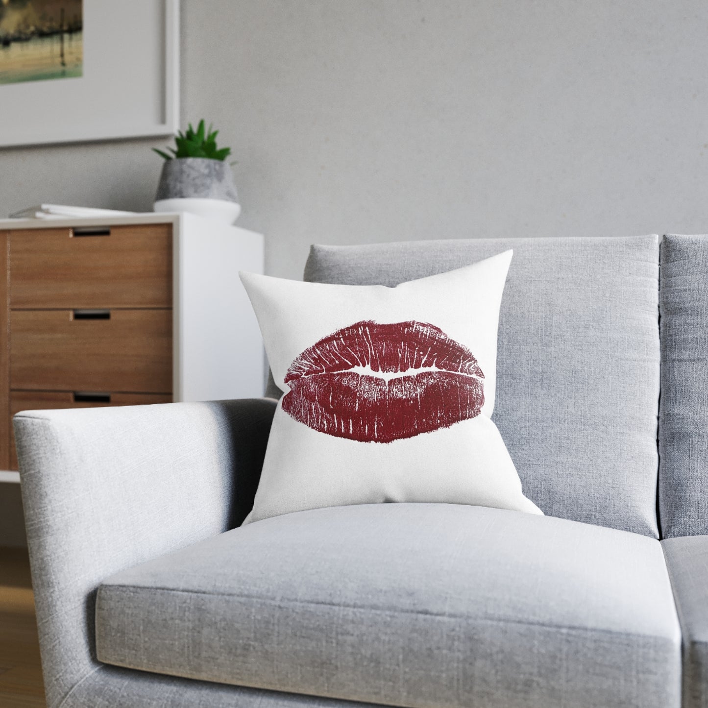 Kiss Print Square Pillow | Lipstick Lip Kiss Mark Pillow
