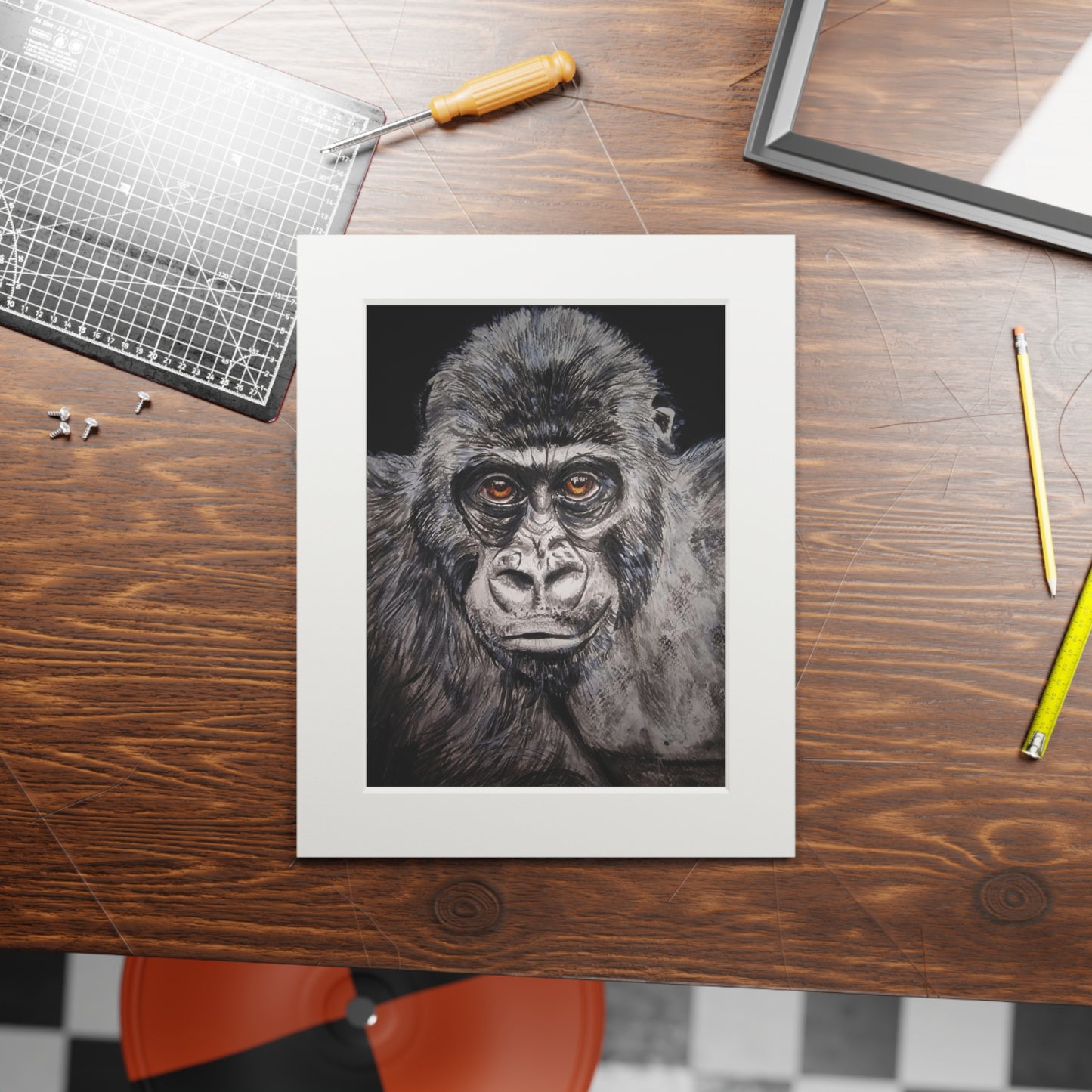 Gorilla Portrait Fine Art Print Passepartout Paper Frame