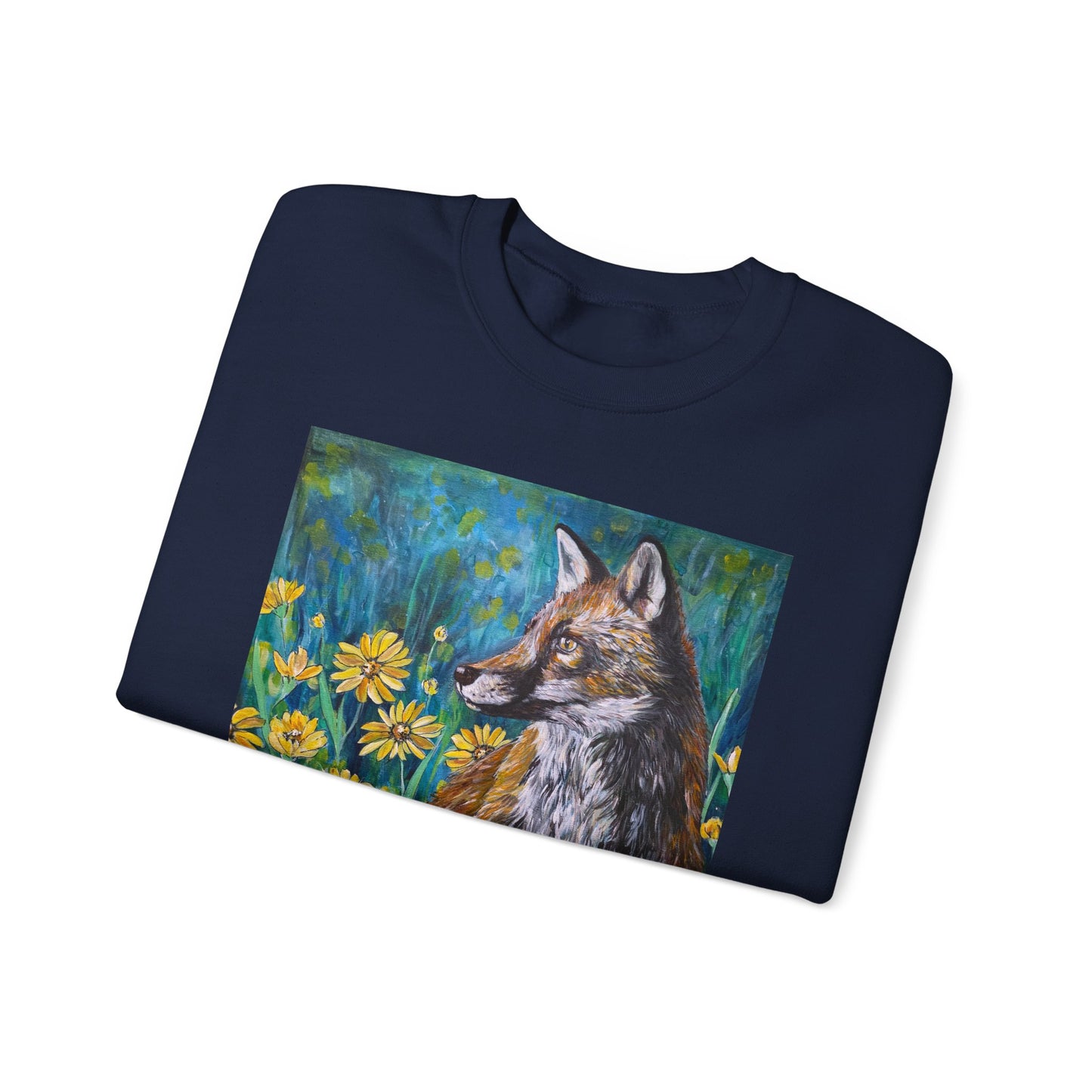 Floral Fox Painterly Crewneck Sweatshirt | Floral Field Illustration