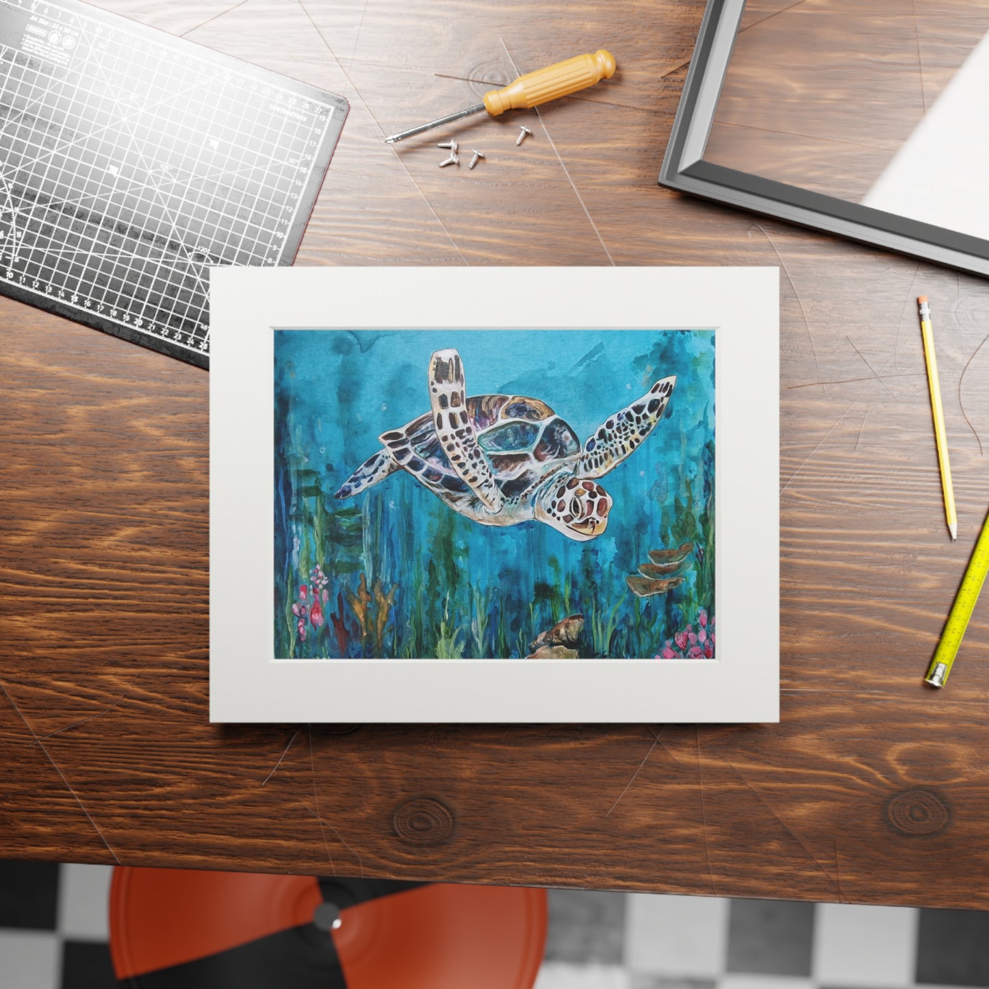 Sea Turtle Illustration Fine Art Print | Passepartout Paper Frame