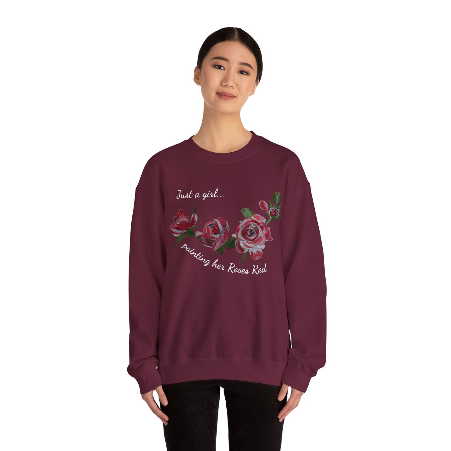 Just a Girl Painting Her Roses Red sweatshirt | Floral Rose Crewneck - Alice in Wonderland