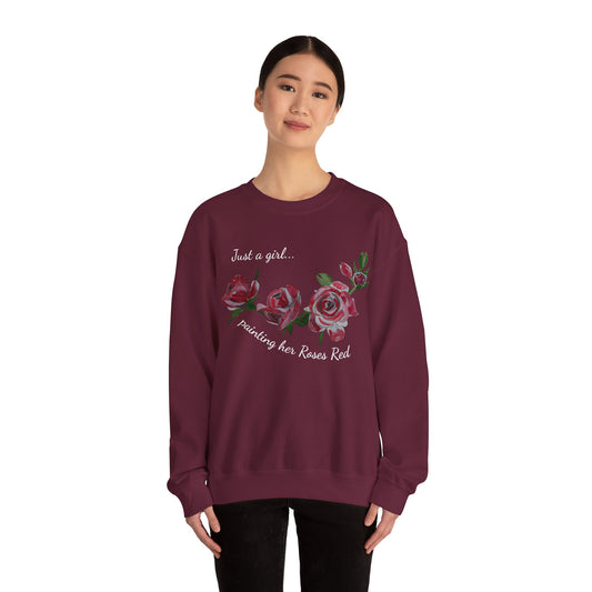 Just a Girl Painting Her Roses Red sweatshirt | Floral Rose Crewneck - Alice in Wonderland