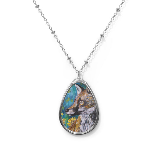 Fox Portrait Oval Necklace | Woodland Animal teardrop pendant