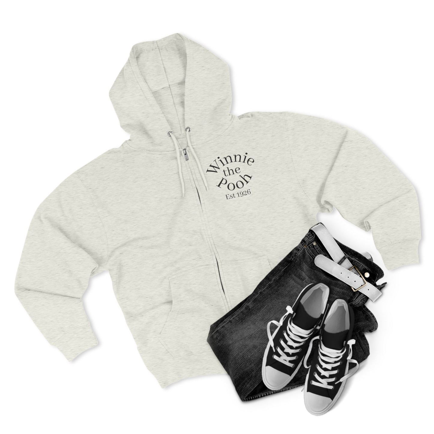 Winnie the Pooh Forest Illustration Zip Hoodie | Vintage Storybook Design