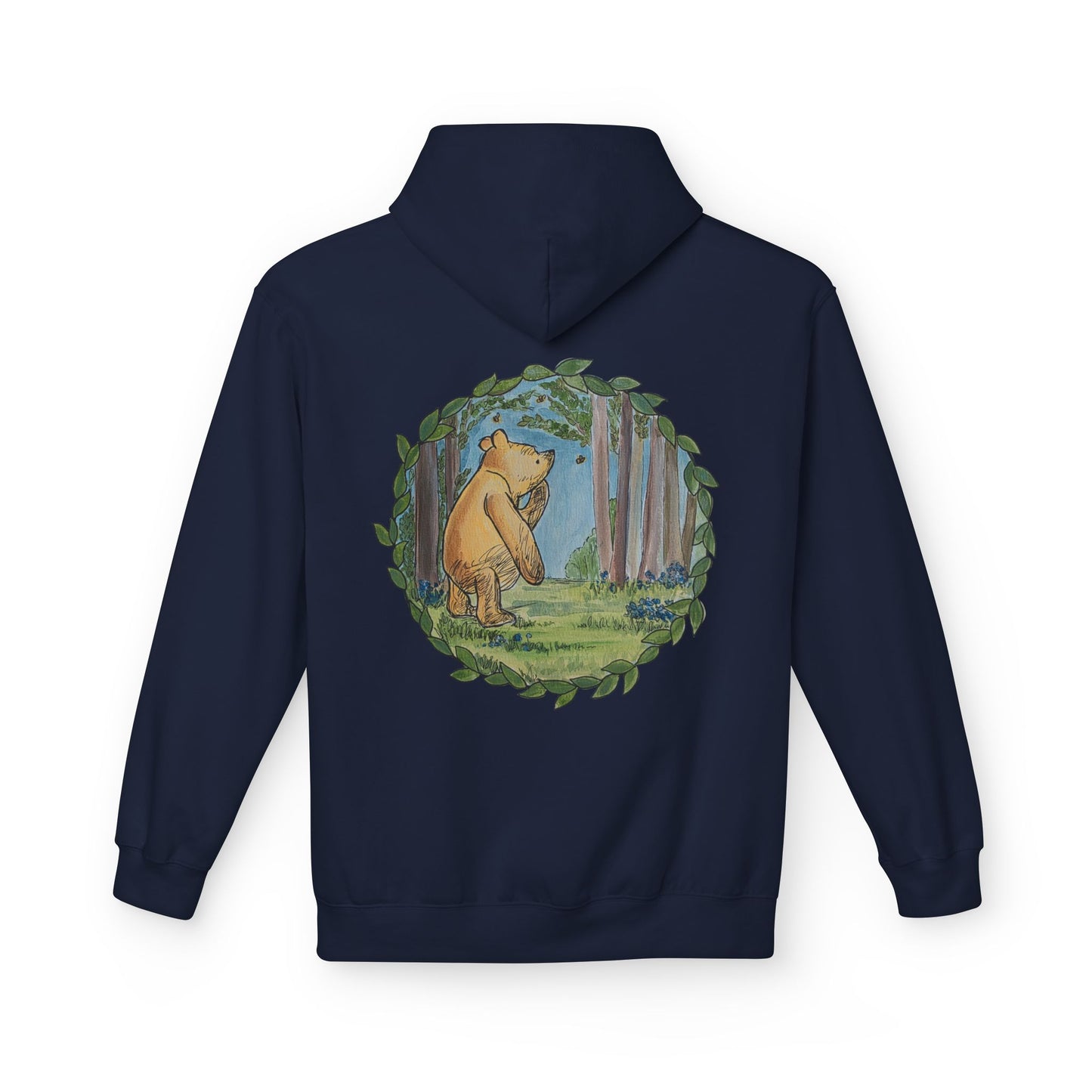 Winnie the Pooh Hoodie | Classic Storybook Illustration, Forest Backprint