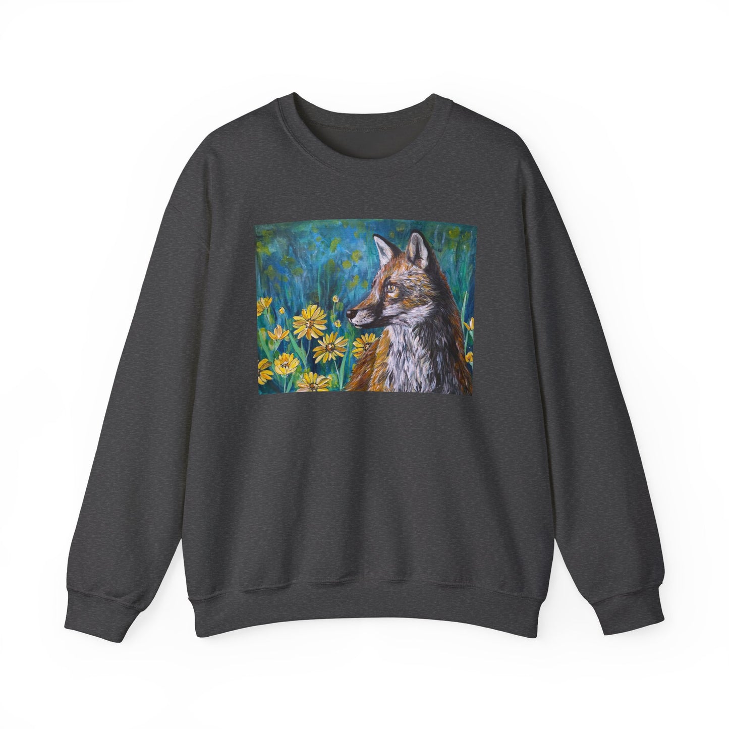 Floral Fox Painterly Crewneck Sweatshirt | Floral Field Illustration