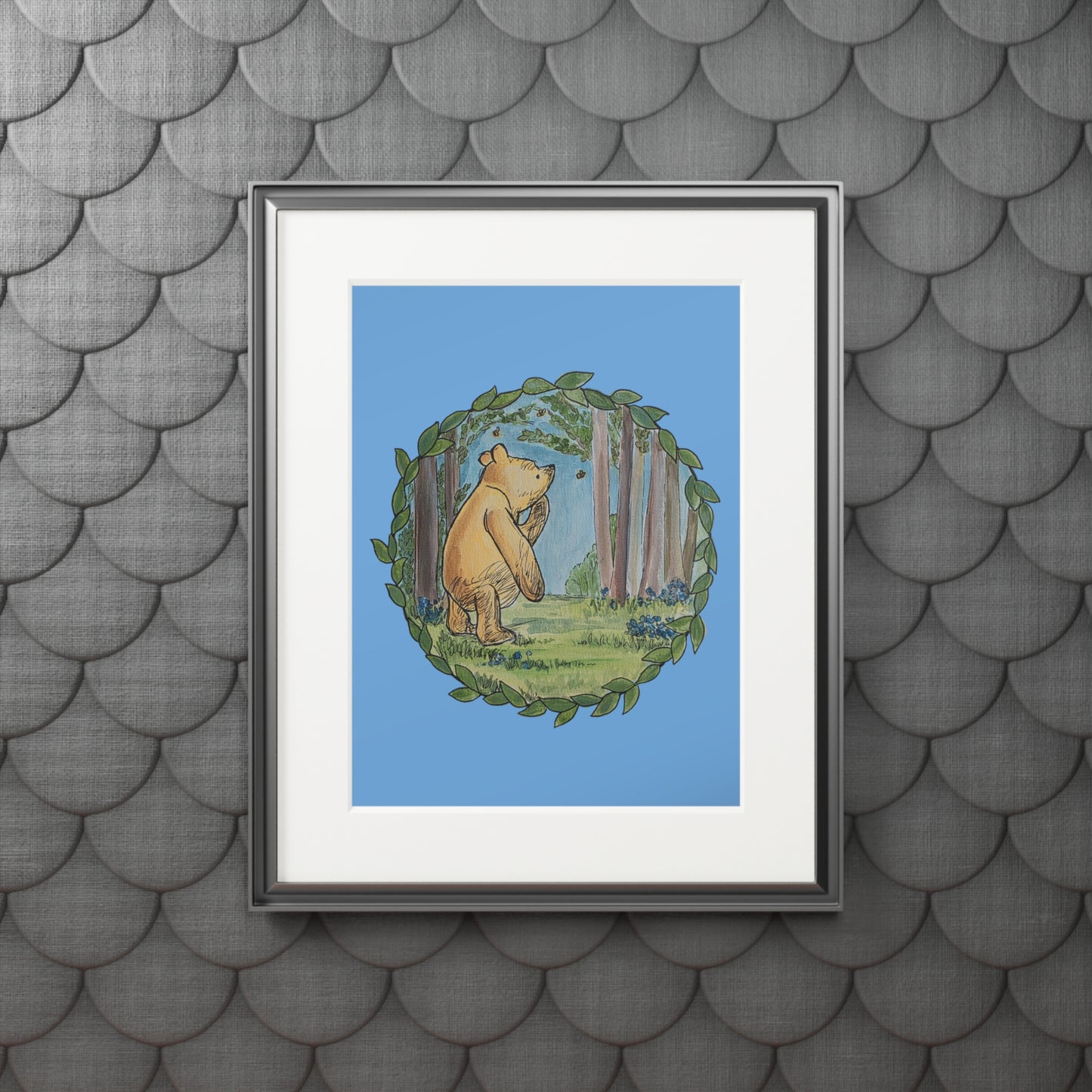 Winnie the Pooh Forest Illustration Fine Art Print | Passepartout Frame