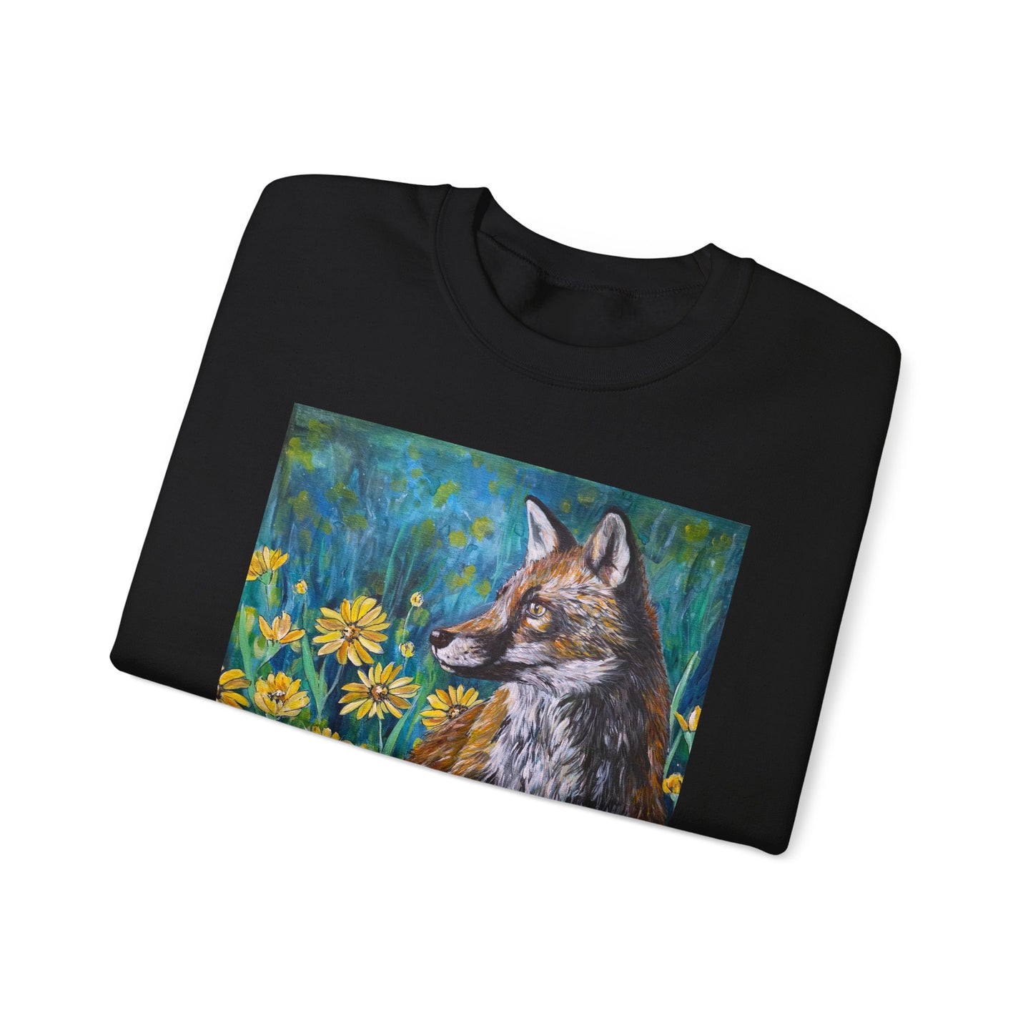 Floral Fox Painterly Crewneck Sweatshirt | Floral Field Illustration