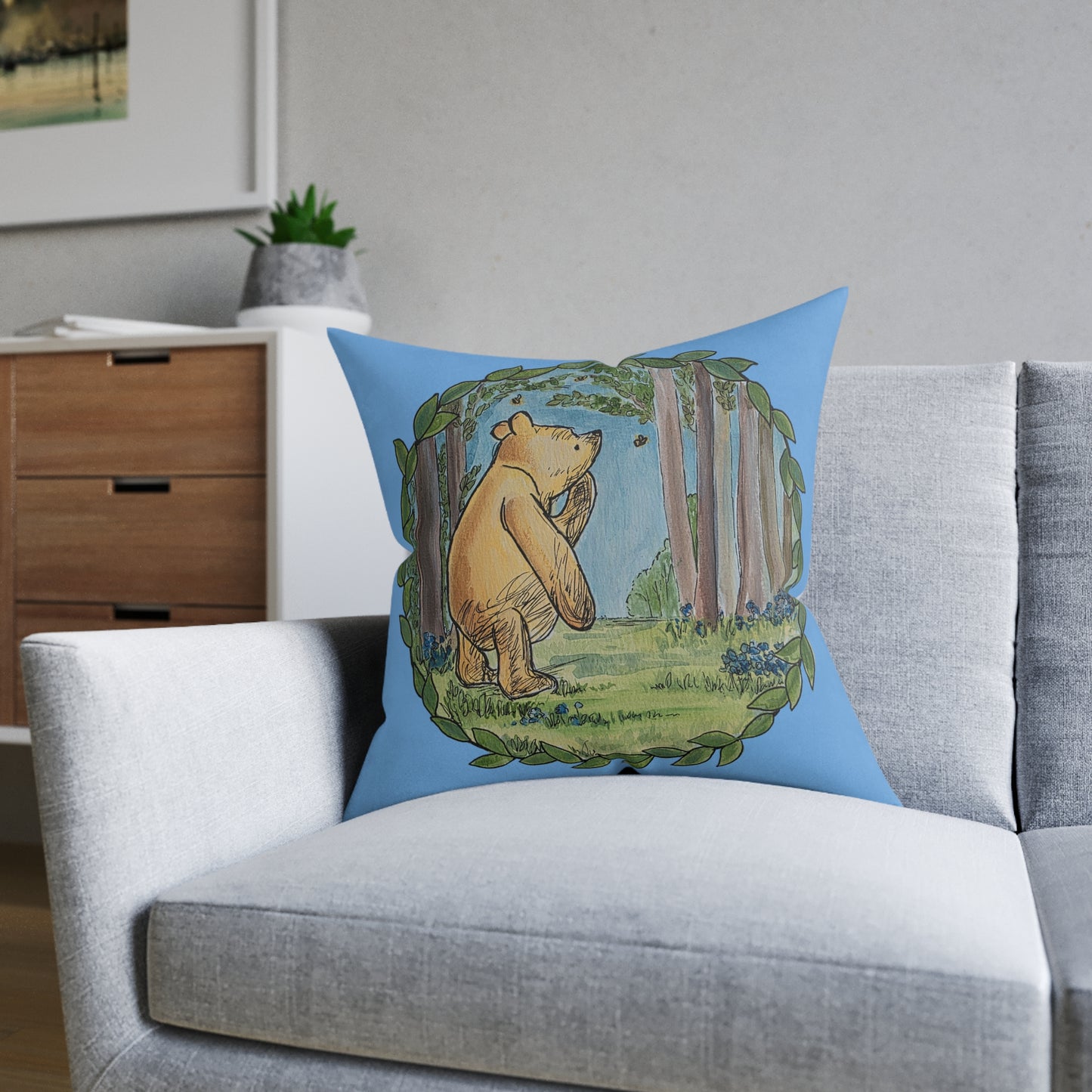 Winnie the Pooh Forest Square Pillow | Woodland Children's Decorative Pillow