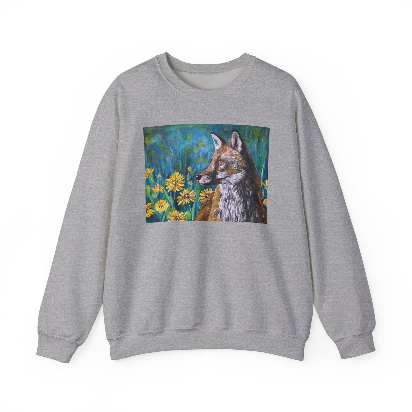 Floral Fox Painterly Crewneck Sweatshirt | Floral Field Illustration