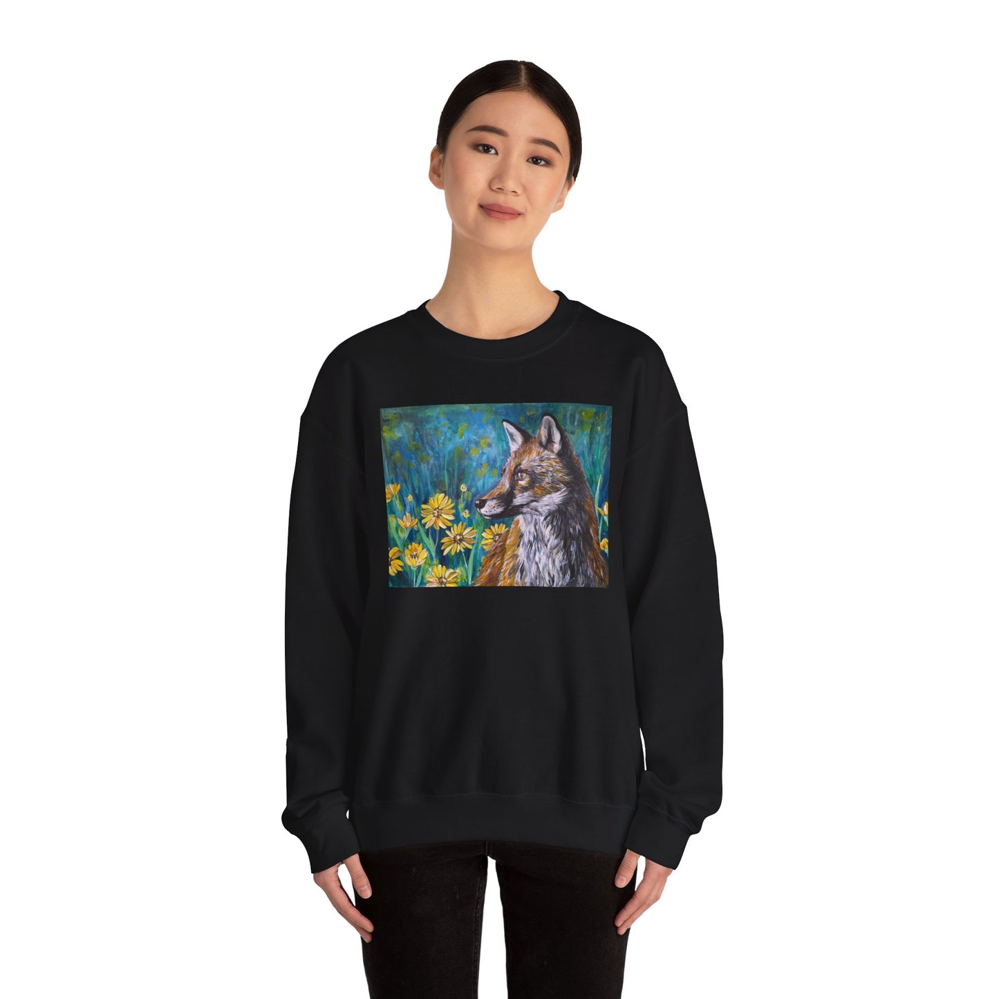 Floral Fox Painterly Crewneck Sweatshirt | Floral Field Illustration