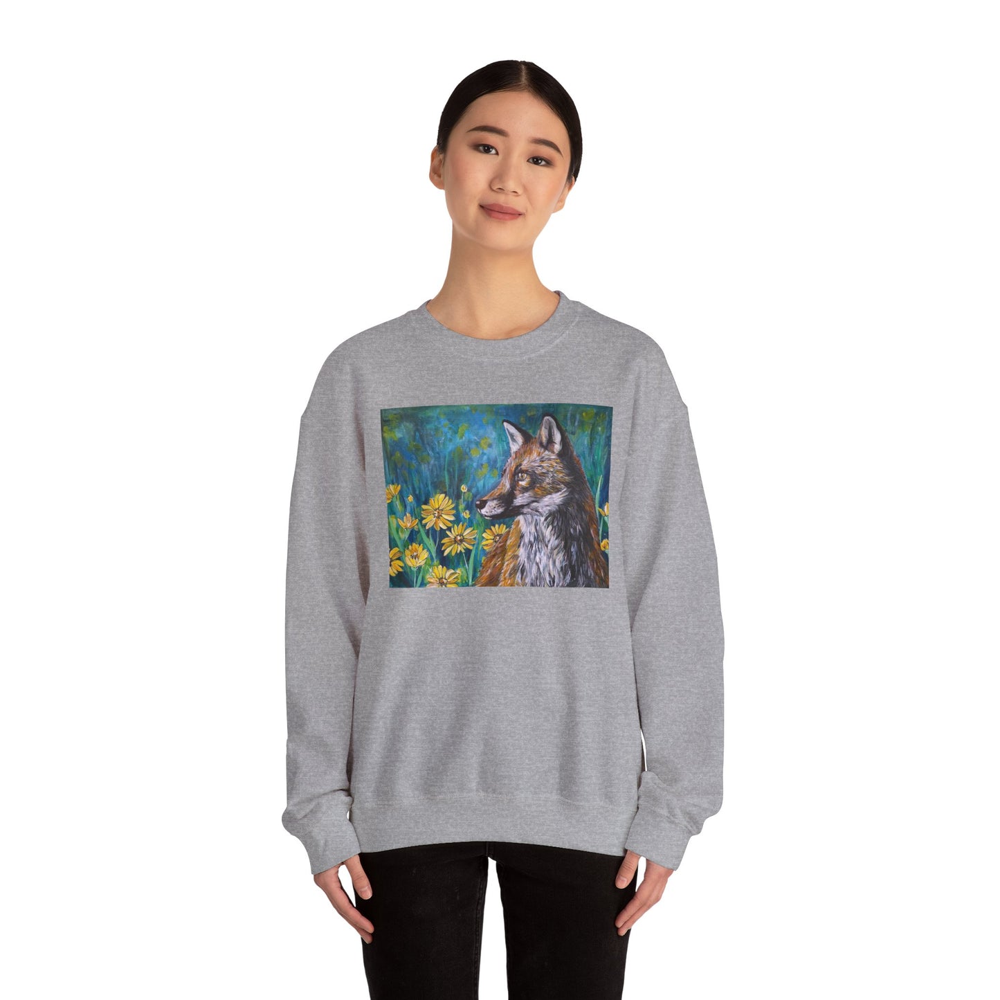 Floral Fox Painterly Crewneck Sweatshirt | Floral Field Illustration