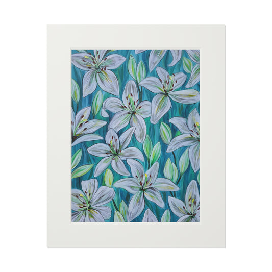 White Lily Floral Artwork Fine Art Print | Passepartout Paper Frame