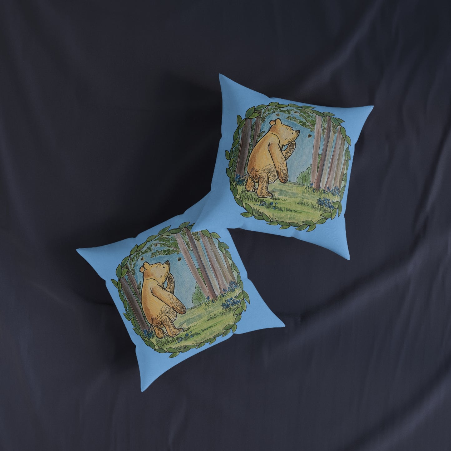 Winnie the Pooh Forest Square Pillow | Woodland Children's Decorative Pillow