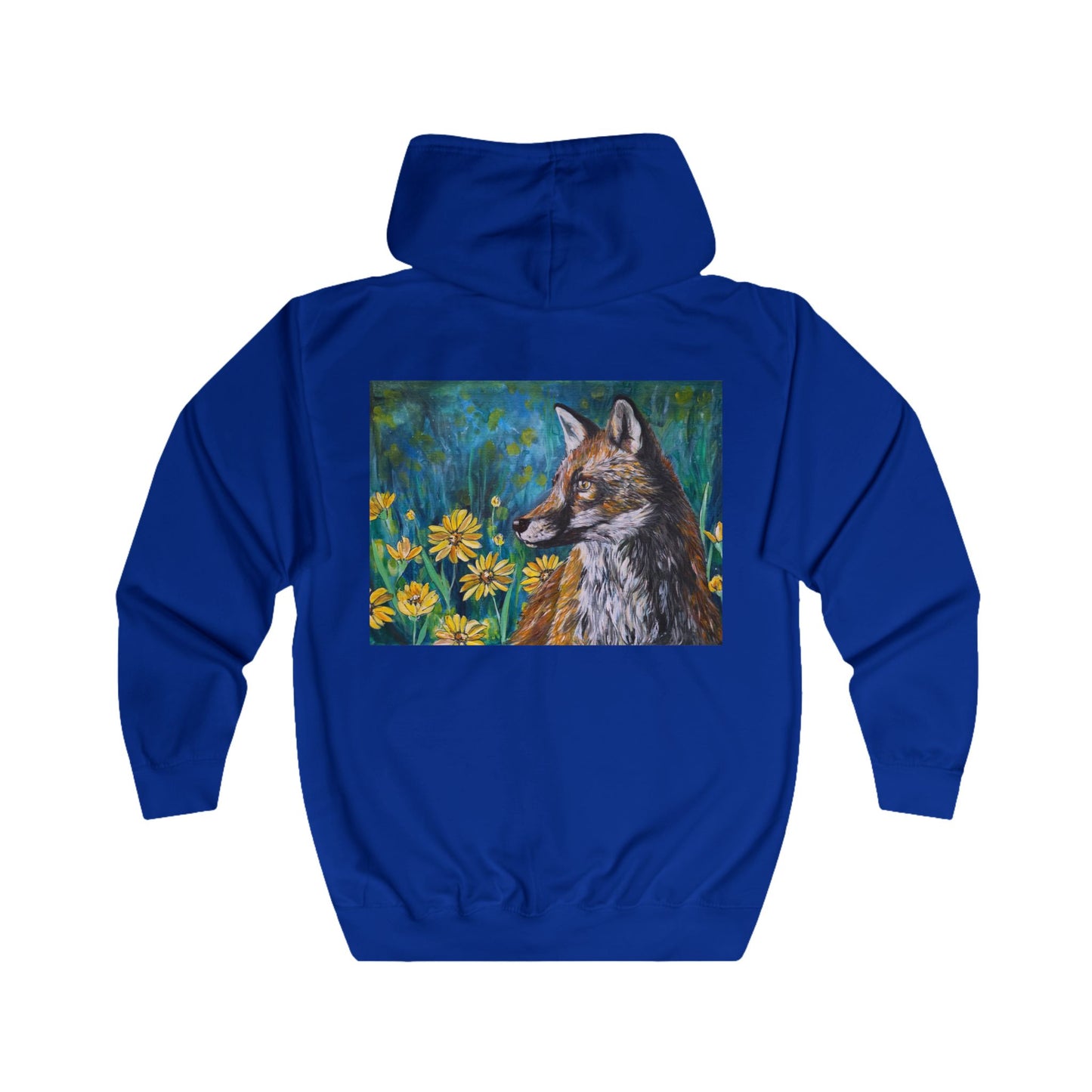 Fox Portrait Hoodie | Fox Among Wildflowers, Nature Animal Art Zip