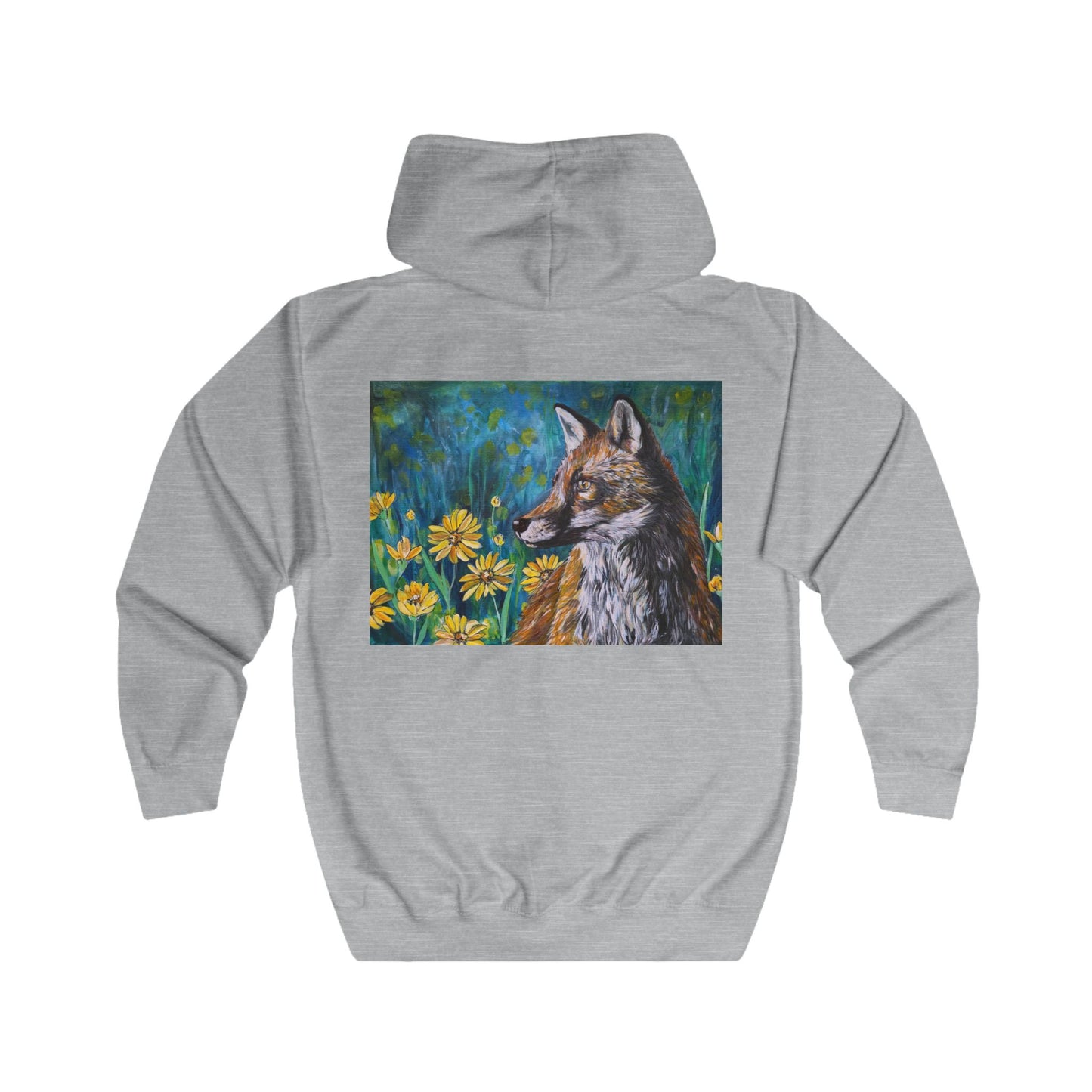 Fox Portrait Hoodie | Fox Among Wildflowers, Nature Animal Art Zip