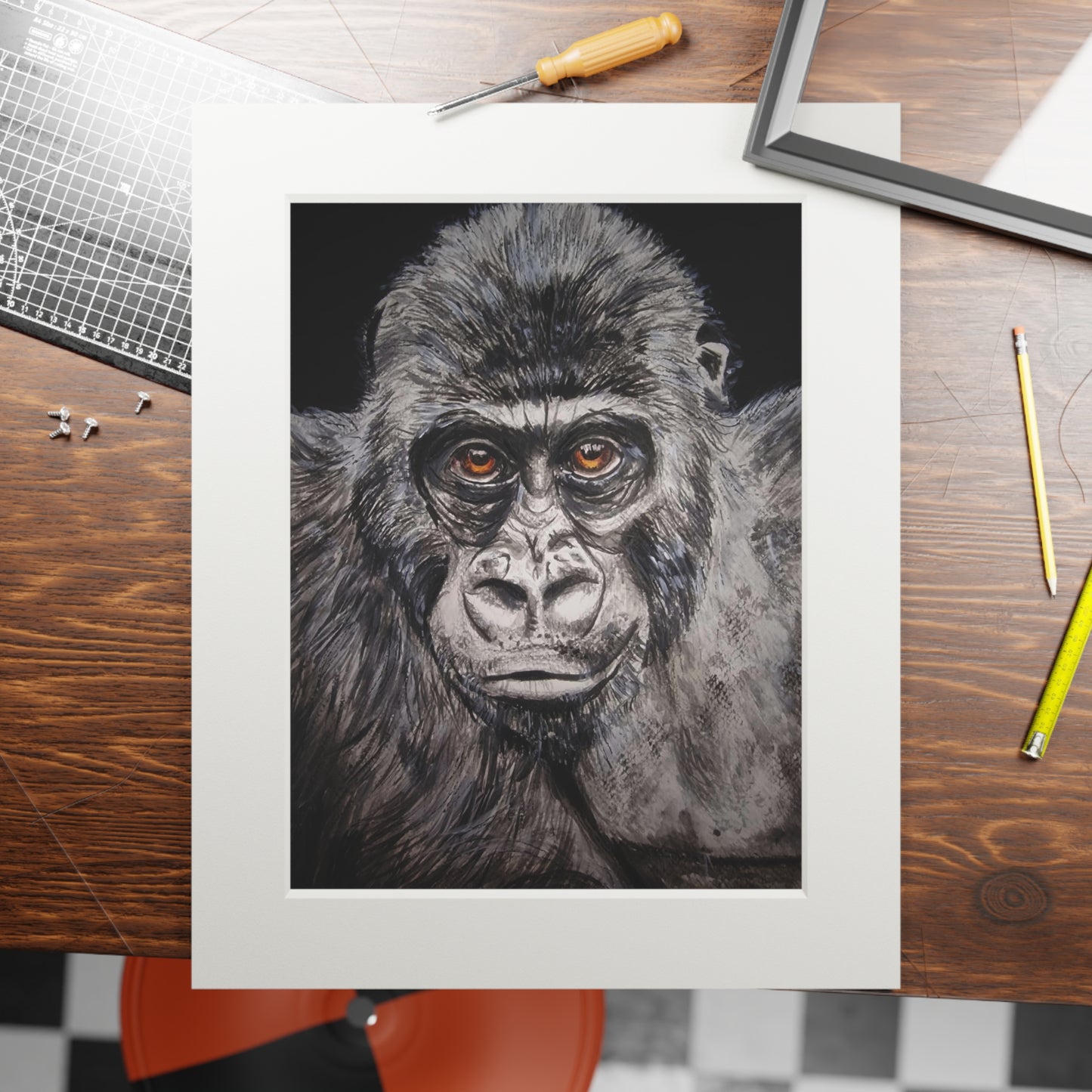 Gorilla Portrait Fine Art Print Passepartout Paper Frame