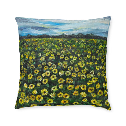 Sunflower Field Pillow | Floral Landscape Decorative Throw Pillow
