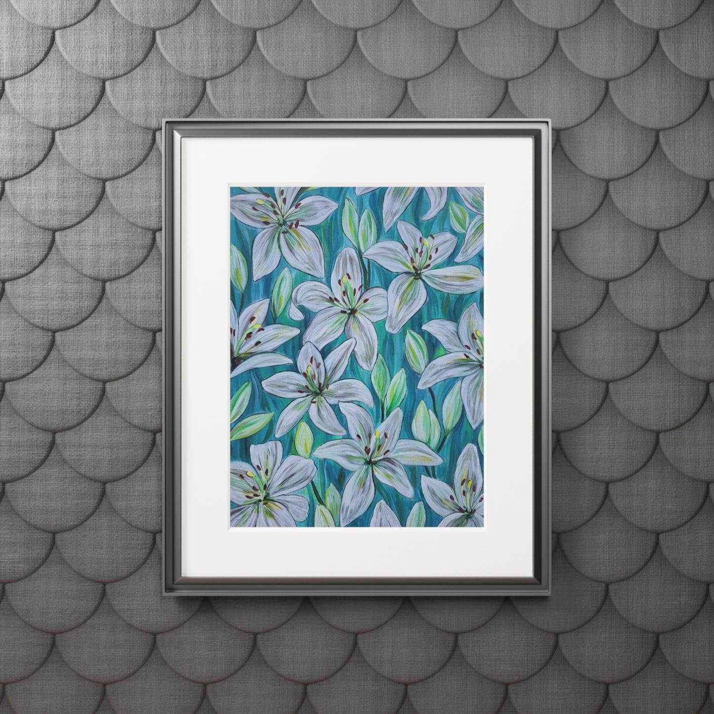 White Lily Floral Artwork Fine Art Print | Passepartout Paper Frame