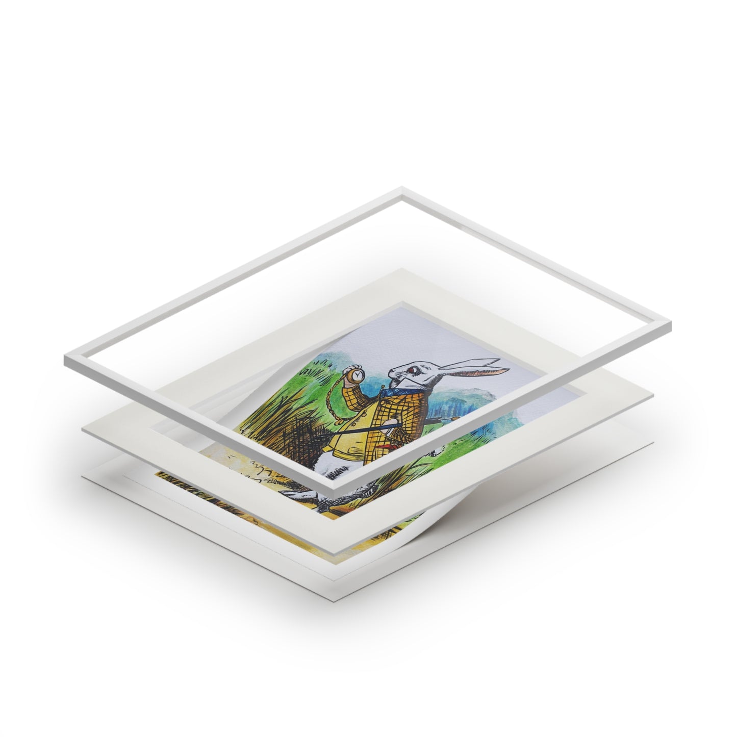 White Rabbit | Alice in Wonderland Illustration Fine Art Print | Passepartout Paper Frame