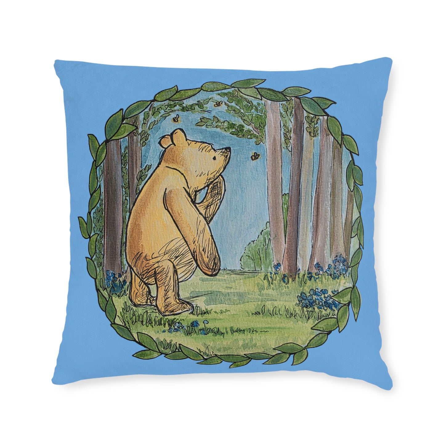 Winnie the Pooh Forest Square Pillow | Woodland Children's Decorative Pillow