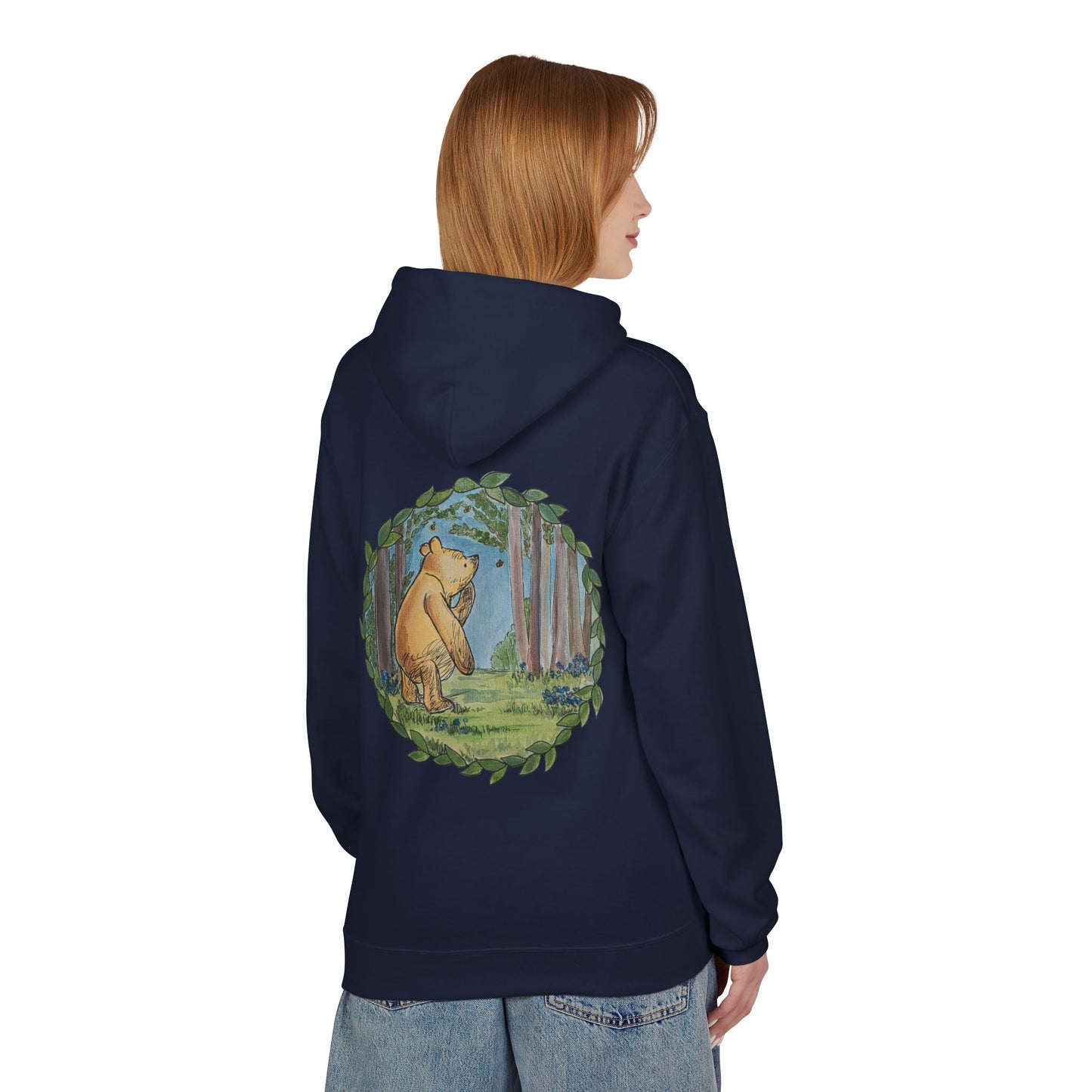 Winnie the Pooh Hoodie | Classic Storybook Illustration, Forest Backprint