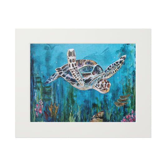 Sea Turtle Illustration Fine Art Print | Passepartout Paper Frame