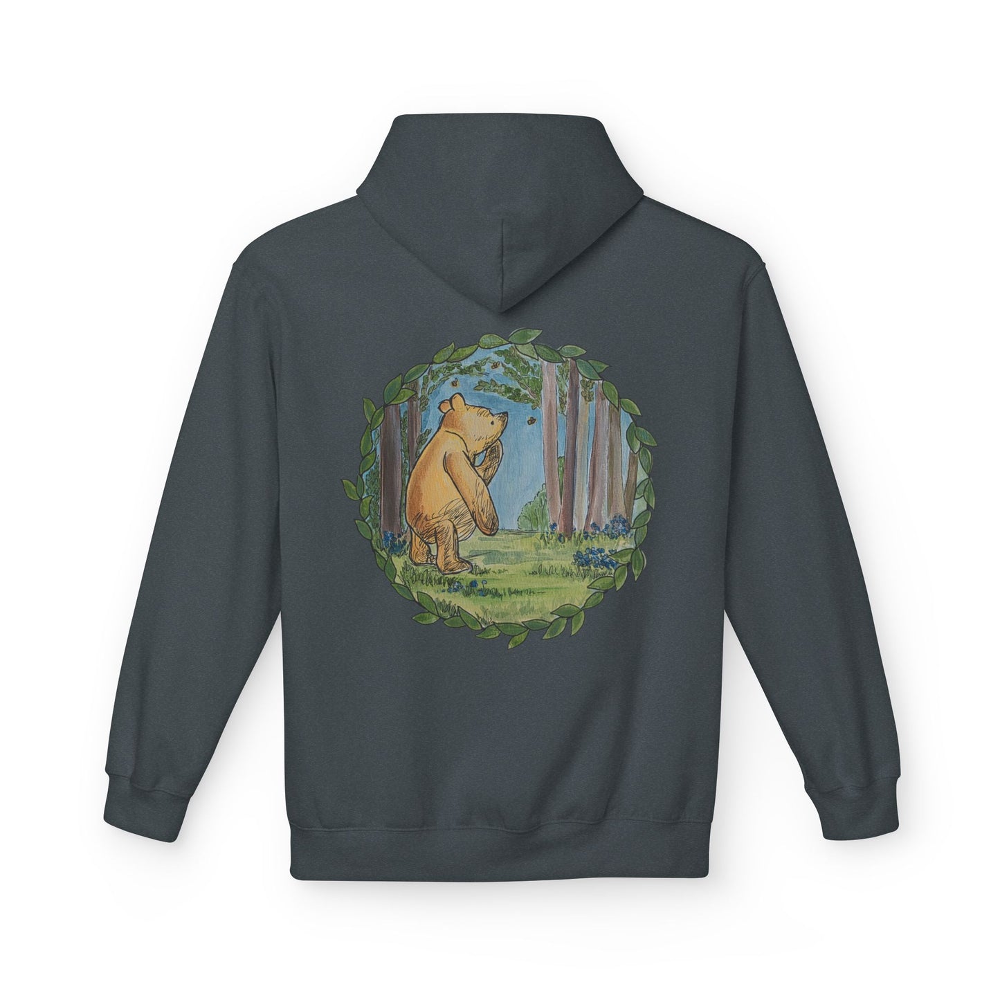 Winnie the Pooh Hoodie | Classic Storybook Illustration, Forest Backprint