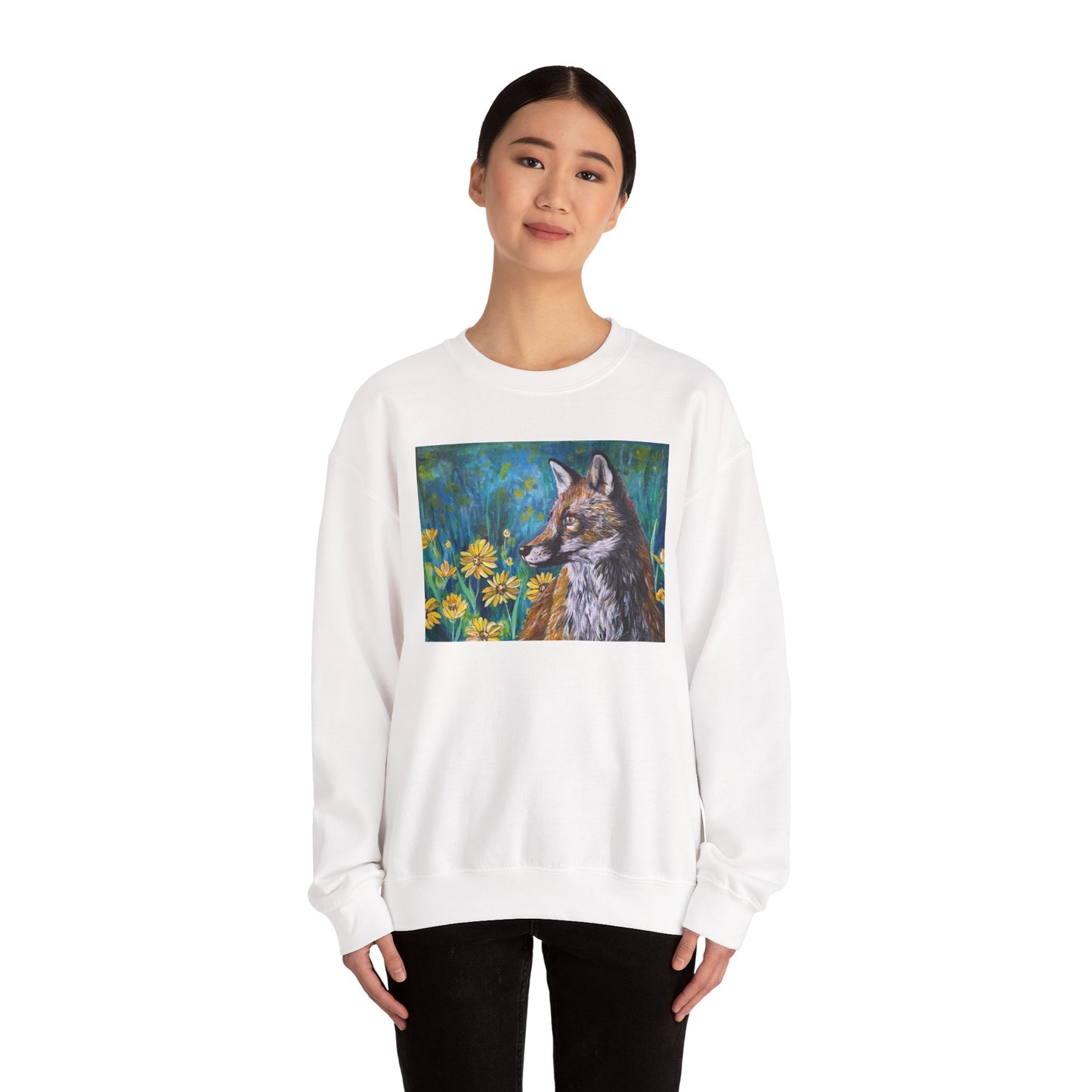 Floral Fox Painterly Crewneck Sweatshirt | Floral Field Illustration
