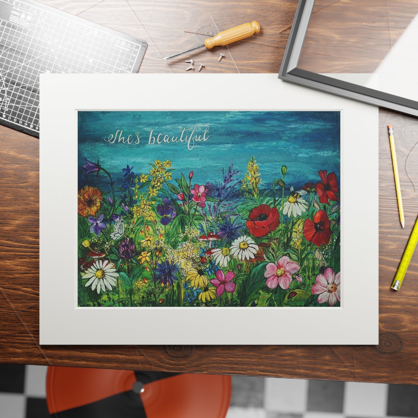 Wildflower Meadow Painting 'She's Beautiful' Fine Art Print | Passepartout Mat