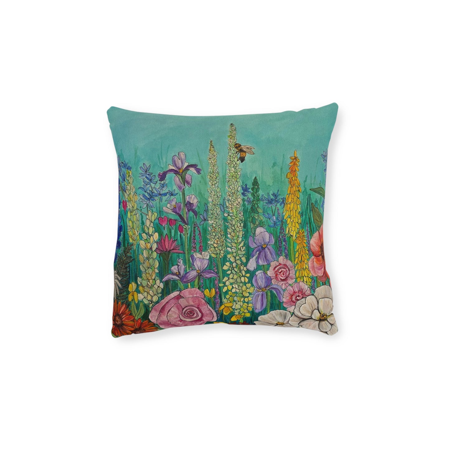 Wildflower Garden Square Pillow | Floral Meadow Decorative Cushion