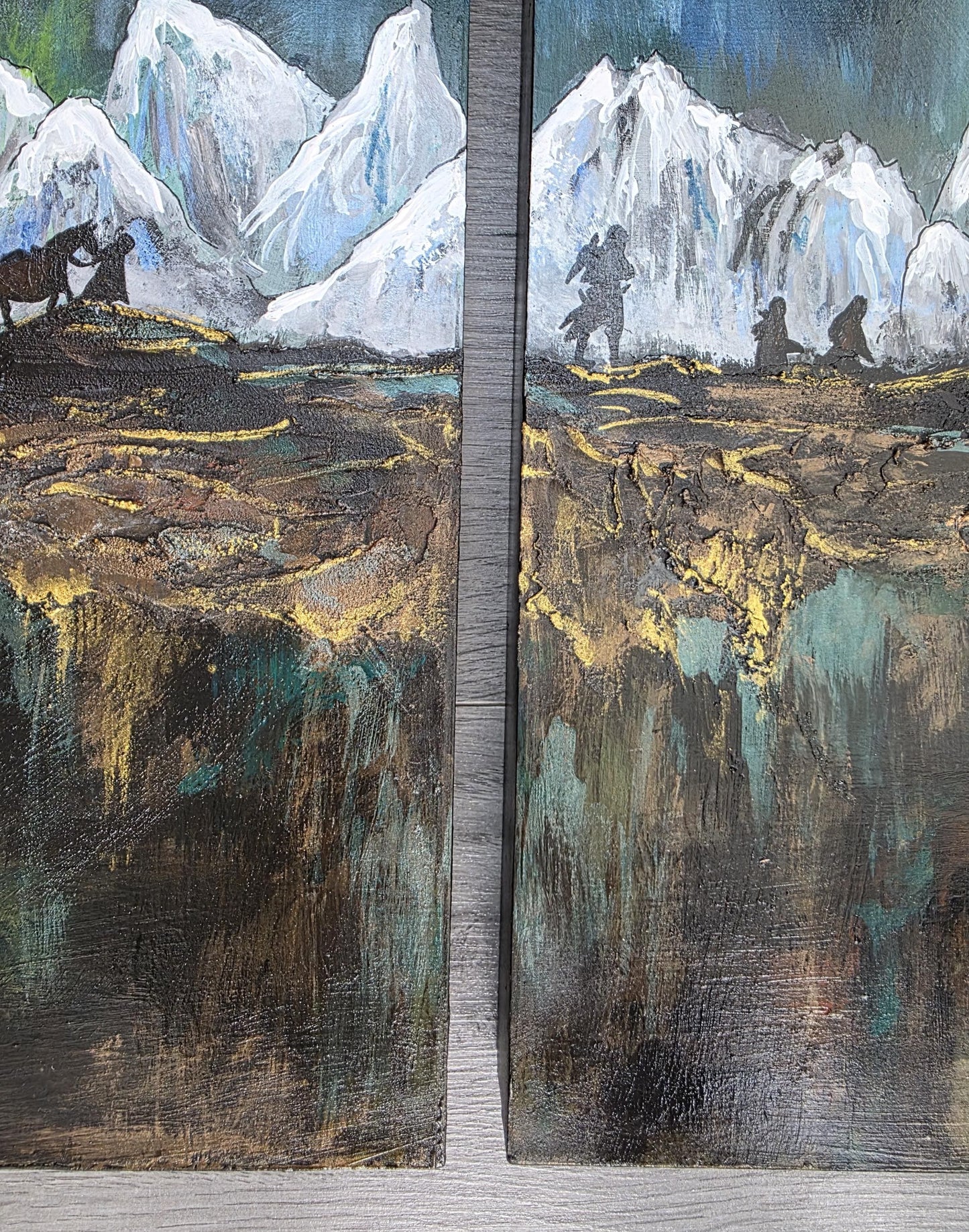SOLD - The Fellowship of the Ring, Hand painted - 2 Piece, Textured Wall Art