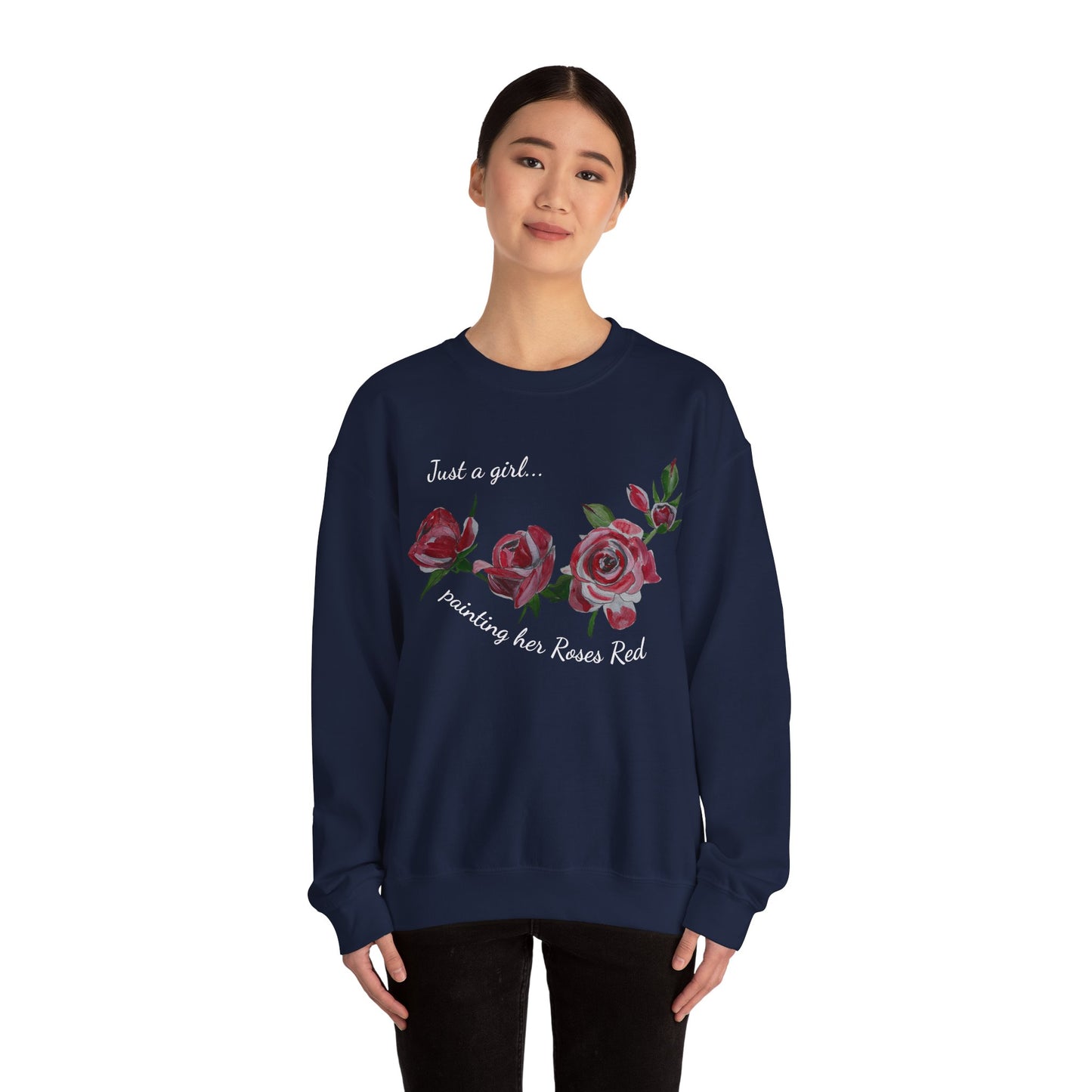 Just a Girl Painting Her Roses Red sweatshirt | Floral Rose Crewneck - Alice in Wonderland