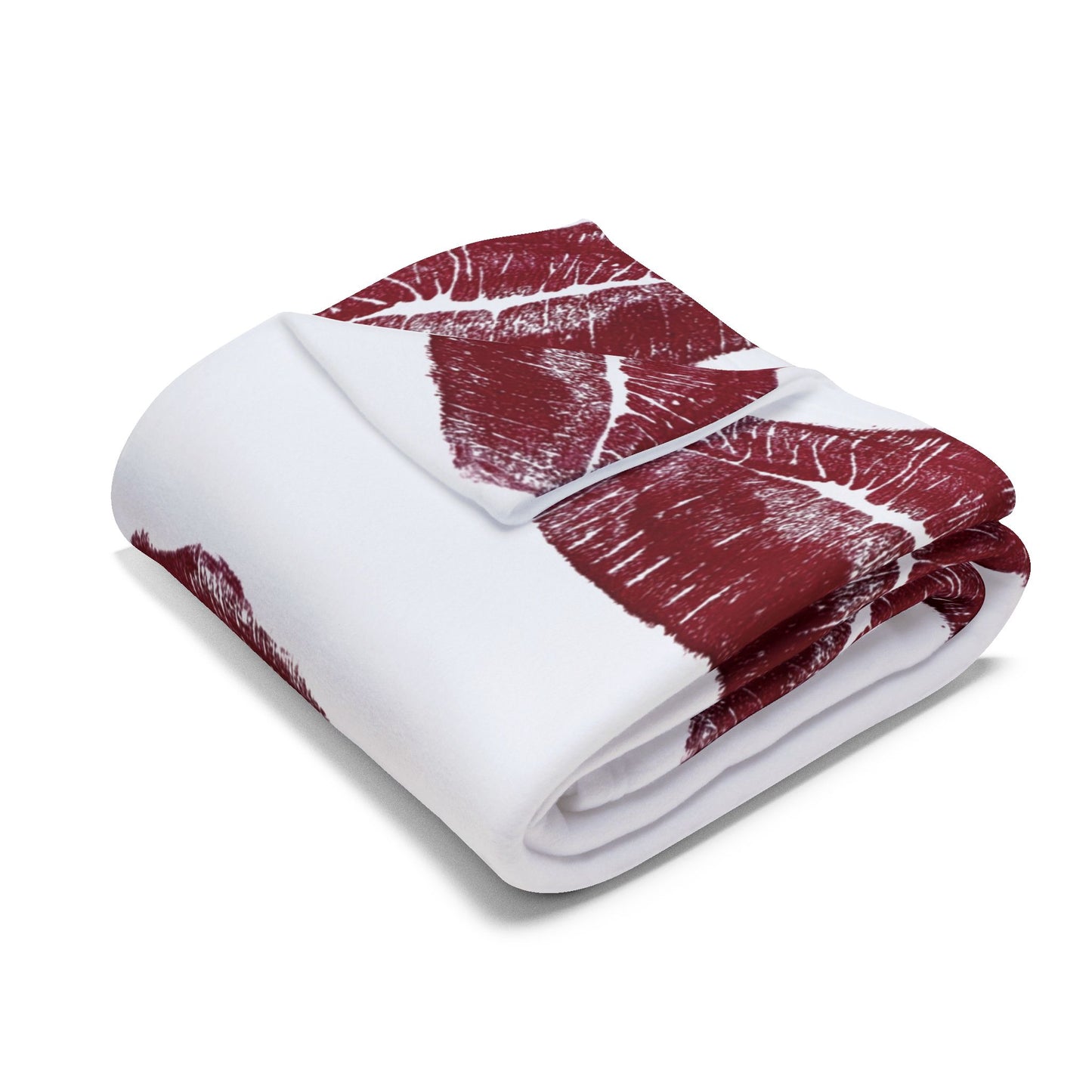 Red Lipstick Kiss Pattern Arctic Fleece Blanket | Lip Print Throw