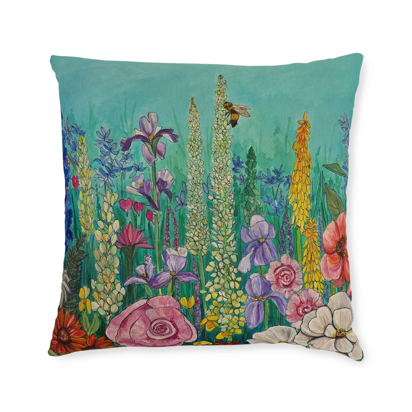 Wildflower Garden Square Pillow | Floral Meadow Decorative Cushion