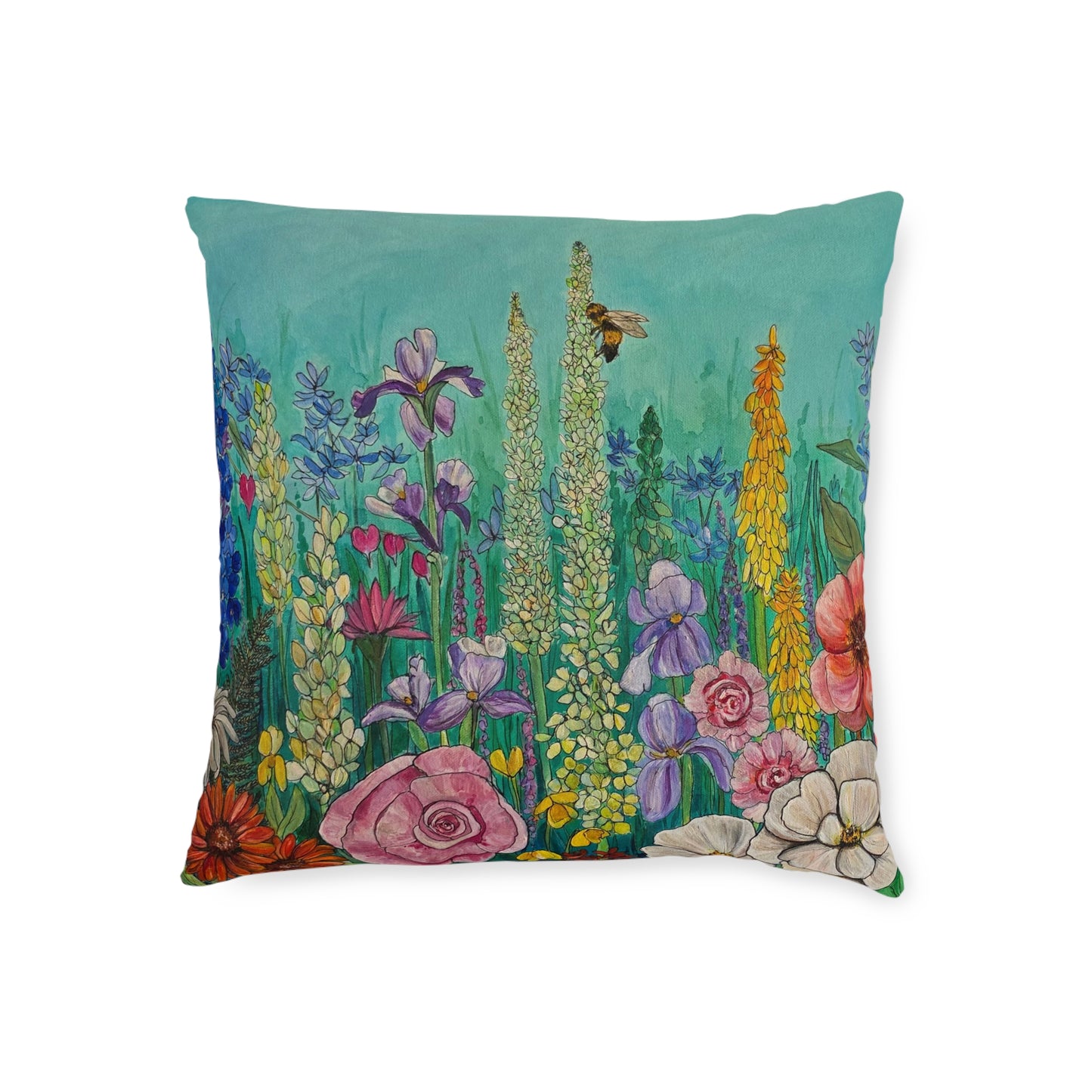 Wildflower Garden Square Pillow | Floral Meadow Decorative Cushion
