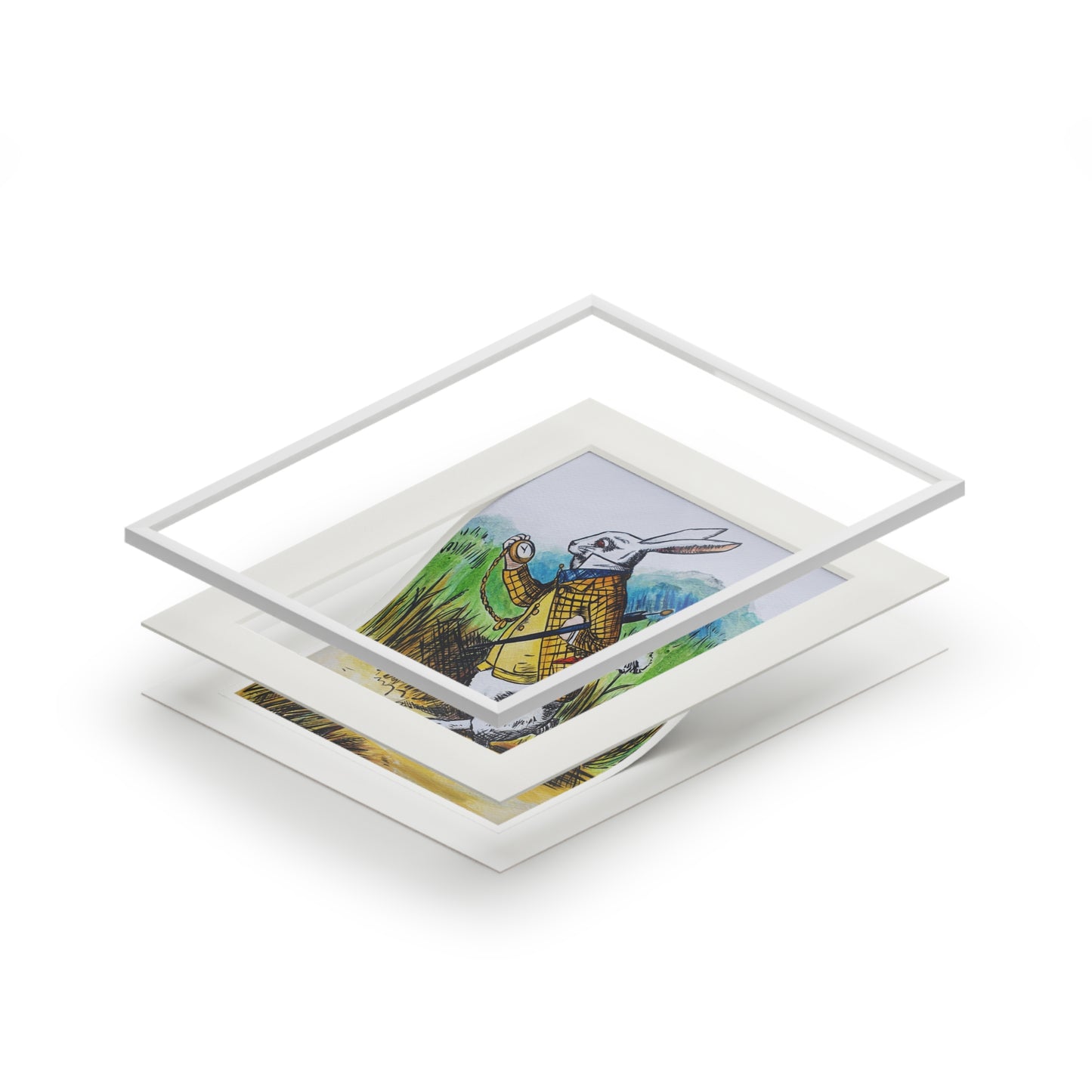 White Rabbit | Alice in Wonderland Illustration Fine Art Print | Passepartout Paper Frame