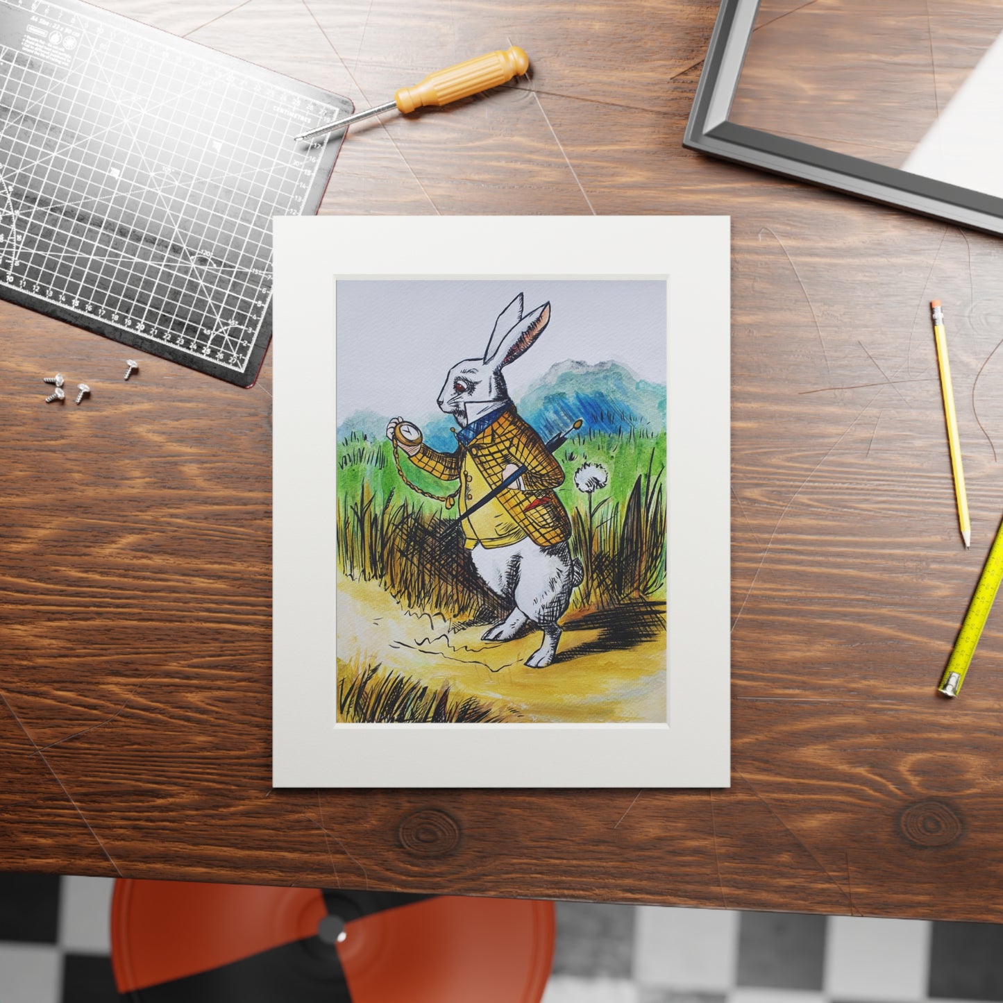 White Rabbit | Alice in Wonderland Illustration Fine Art Print | Passepartout Paper Frame